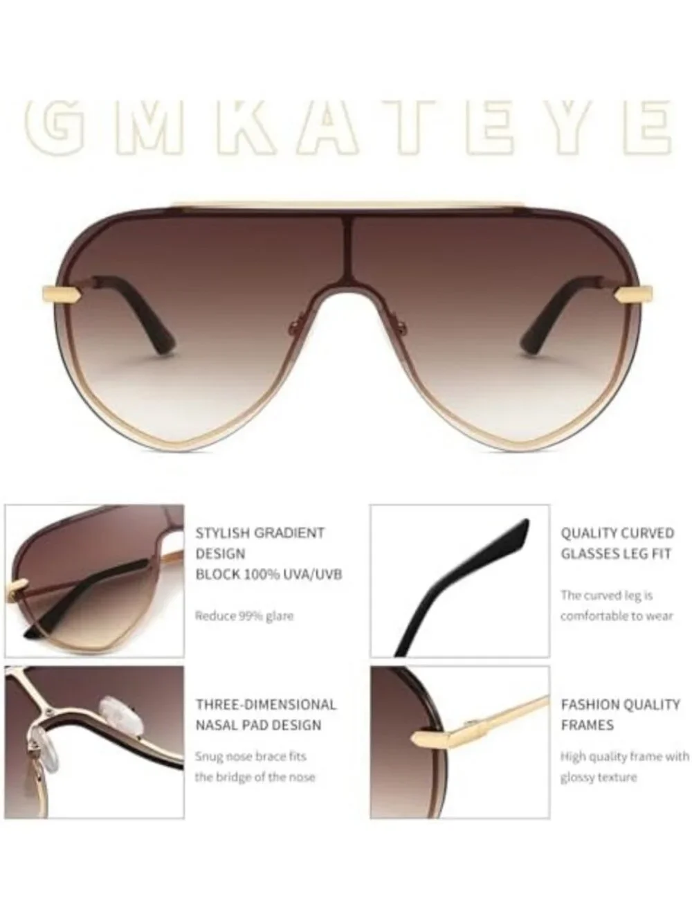 Oversized Y2K Shield Sunglasses for Women | Rimless Aviator Shades, UV